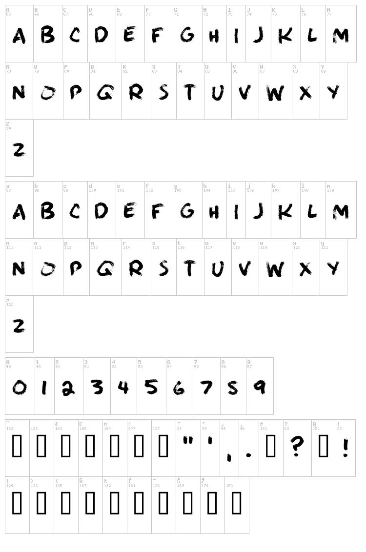 Brushie Brushie font map
